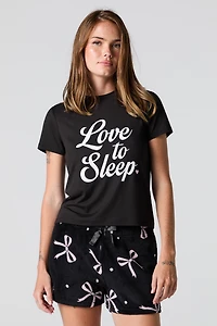 Graphic T-Shirt & Plush Short 2 Piece Pajama Set