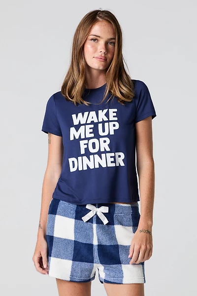 Ensemble-pyjama 2 pièces t-shirt imprimé et short pelucheux