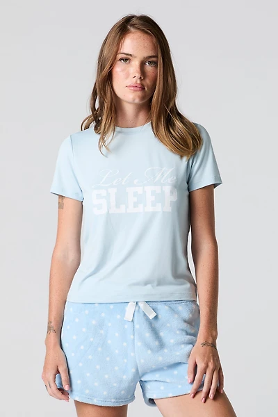 Graphic T-Shirt & Plush Short 2 Piece Pajama Set