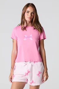 Ensemble-pyjama 2 pièces t-shirt imprimé et short pelucheux