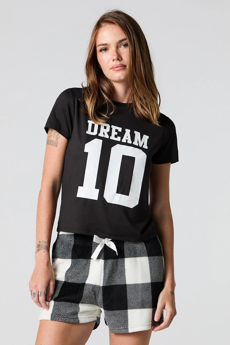 Graphic T-Shirt & Plush Short 2 Piece Pajama Set