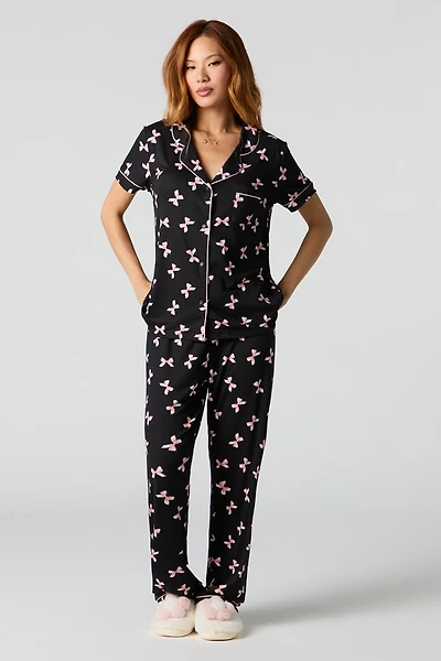 Button-Up T-Shirt & Pant 2 Piece Pajama Set