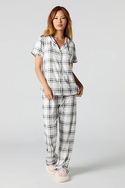 Ensemble-pyjama 2 pièces t-shirt boutonné et pantalon