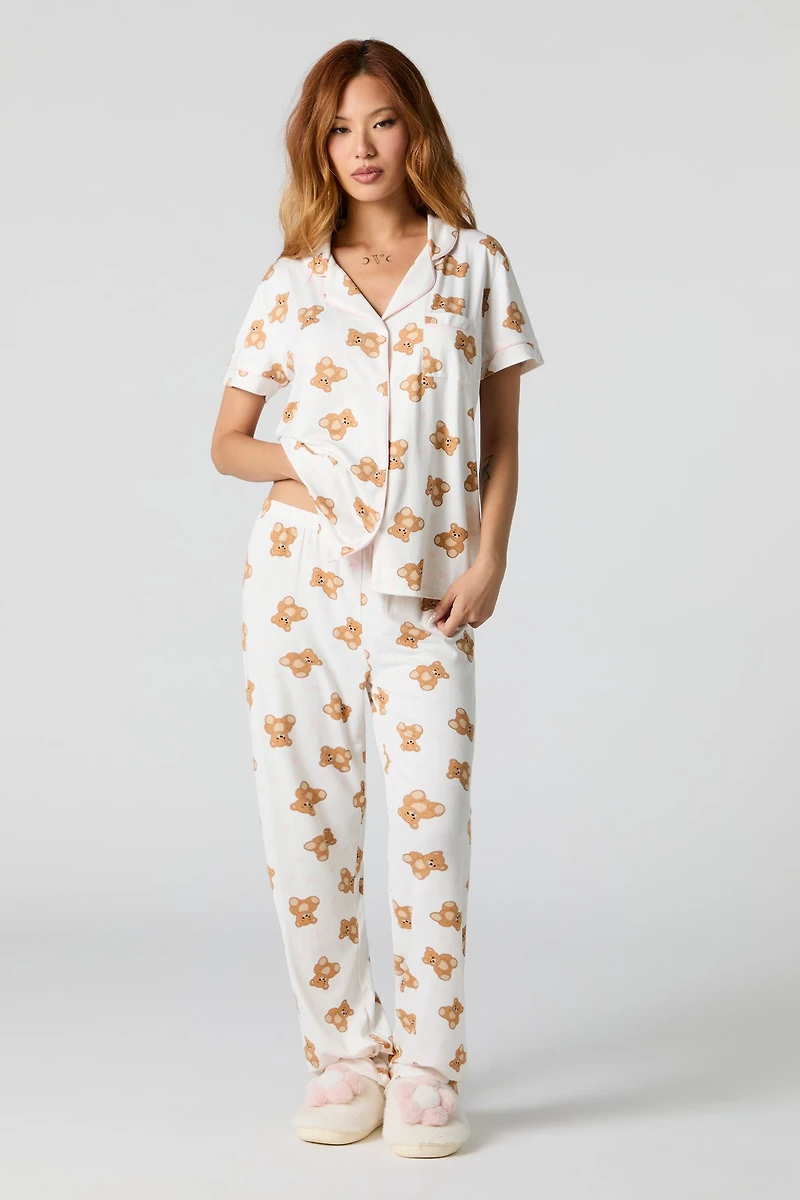 Ensemble-pyjama 2 pièces t-shirt boutonné et pantalon