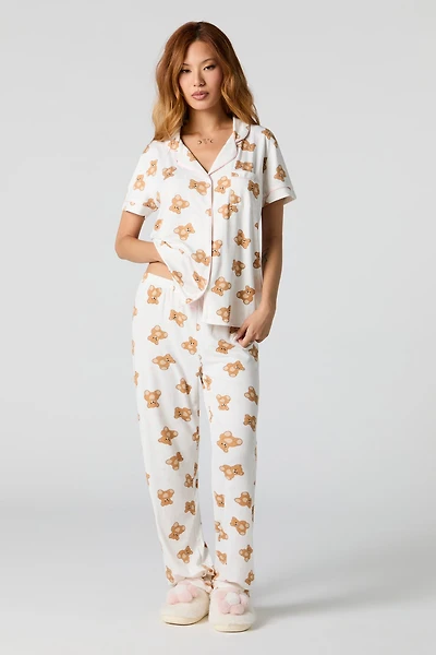 Ensemble-pyjama 2 pièces t-shirt boutonné et pantalon
