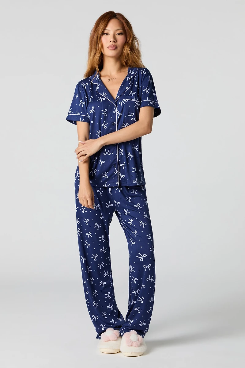 Ensemble-pyjama 2 pièces t-shirt boutonné et pantalon