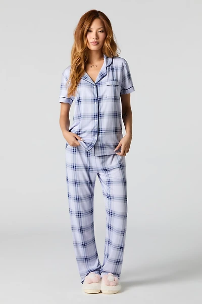 Button-Up T-Shirt & Pant 2 Piece Pajama Set