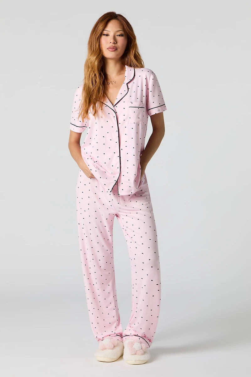 Ensemble-pyjama 2 pièces t-shirt boutonné et pantalon