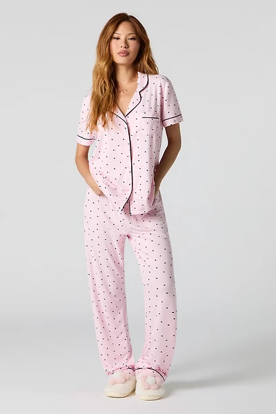 Ensemble-pyjama 2 pièces t-shirt boutonné et pantalon
