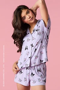 Ensemble pyjama avec haut boutonné et short à imprimé Kuromi & My Melody
