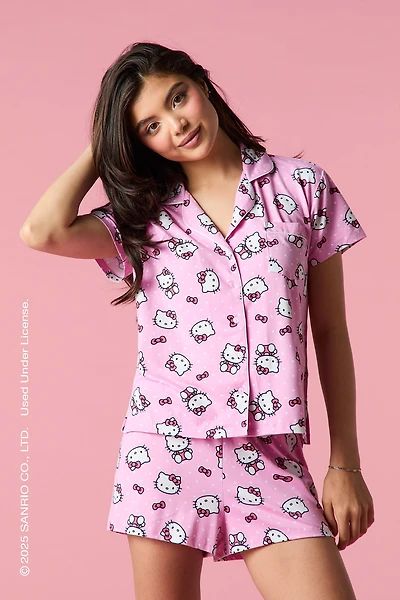 Ensemble pyjama avec haut boutonné et short à imprimé Hello Kitty®