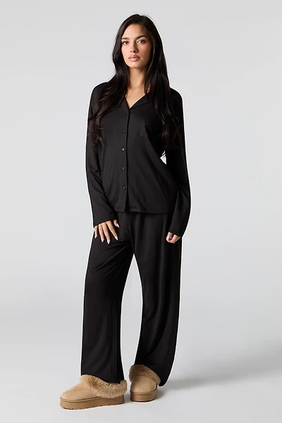 Button-Up Top & Pant 2 Piece Pajama Set