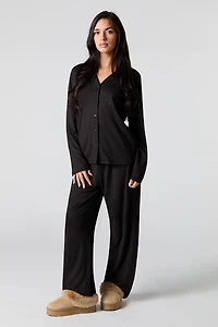 Button-Up Top & Pant 2 Piece Pajama Set