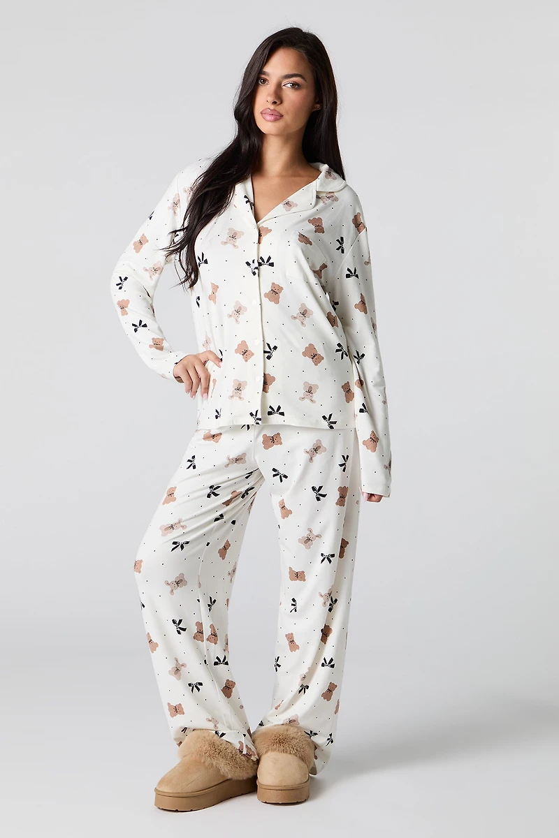 Button-Up Top & Pant 2 Piece Pajama Set