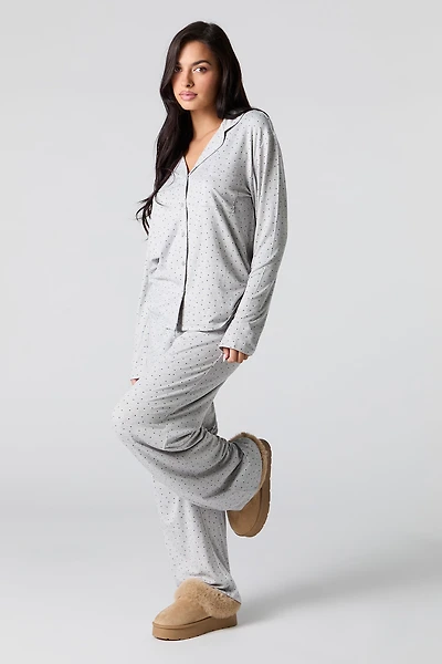 Button-Up Top & Pant 2 Piece Pajama Set