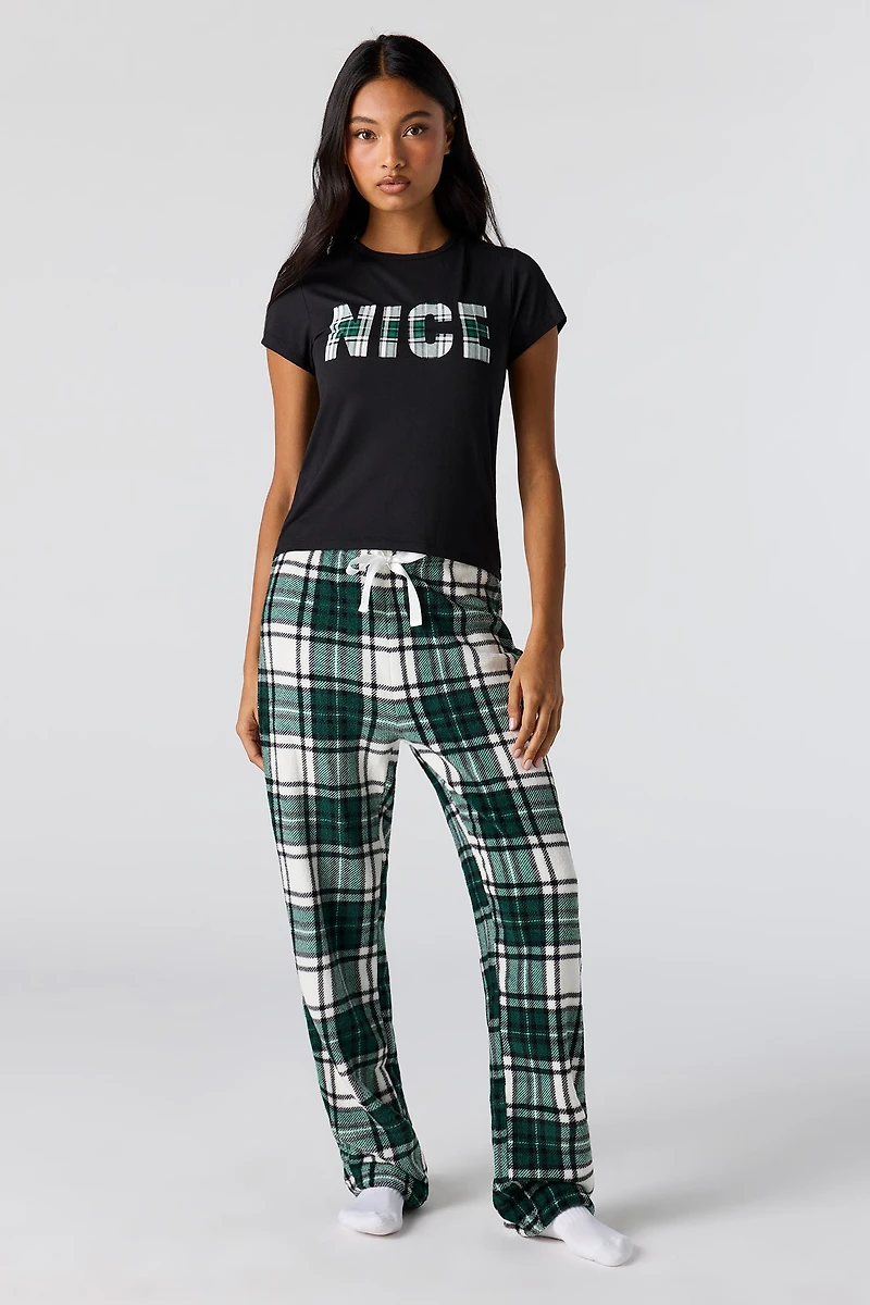 Christmas Graphic T-Shirt & Plush Pant Pajama Set