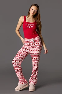 Playboy Christmas Ribbed Tank & Plush Pant Pajama Set