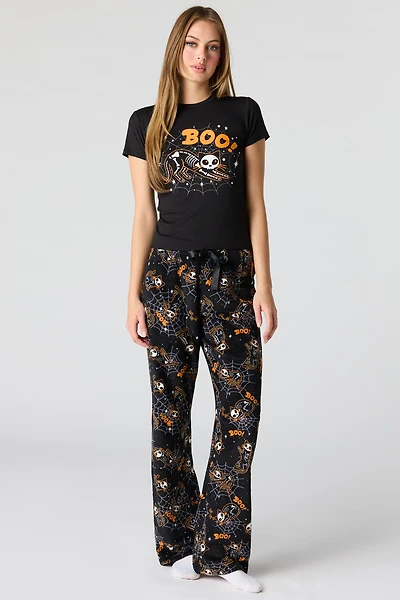 Halloween Graphic T-Shirt & Plush Pant Pajama Set