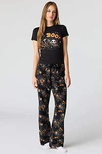 Halloween Graphic T-Shirt & Plush Pant Pajama Set