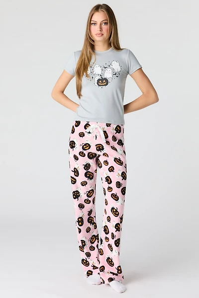 Ensemble pyjama avec t-shirt à imprimé Halloween et pantalon en peluche