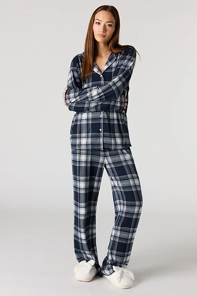 Button-Up Long Sleeve Top & Pant Pajama Set