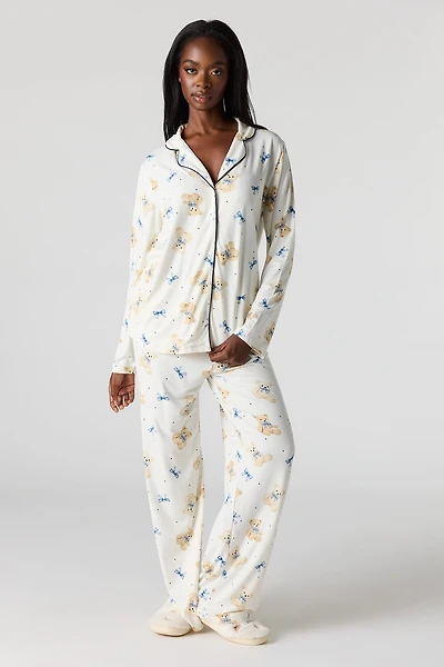 Ensemble pyjama avec haut boutonné col et pantalons