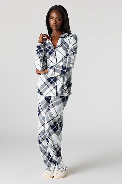 Button-Up Collared Top & Pant Pajama Set