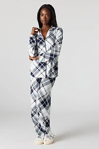 Button-Up Collared Top & Pant Pajama Set