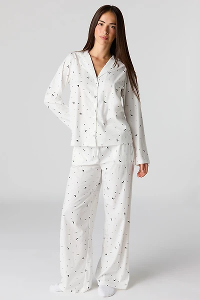 Printed Button-Up Top & Pajama Pant Set