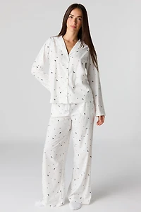 Printed Button-Up Top & Pajama Pant Set