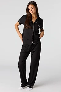 Satin Button-Up Top & Pant Pajama Set
