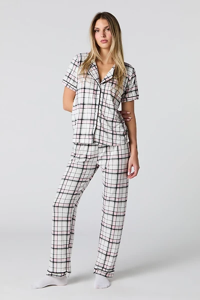 Ensemble-pyjama 2 pièces T-shirt boutonné et pantalon imprimés