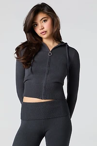 Haut à capuchon en tricot jacquard et glissière