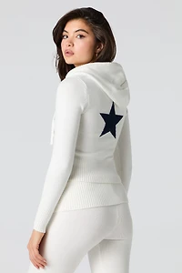 Haut à capuchon en tricot jacquard et glissière