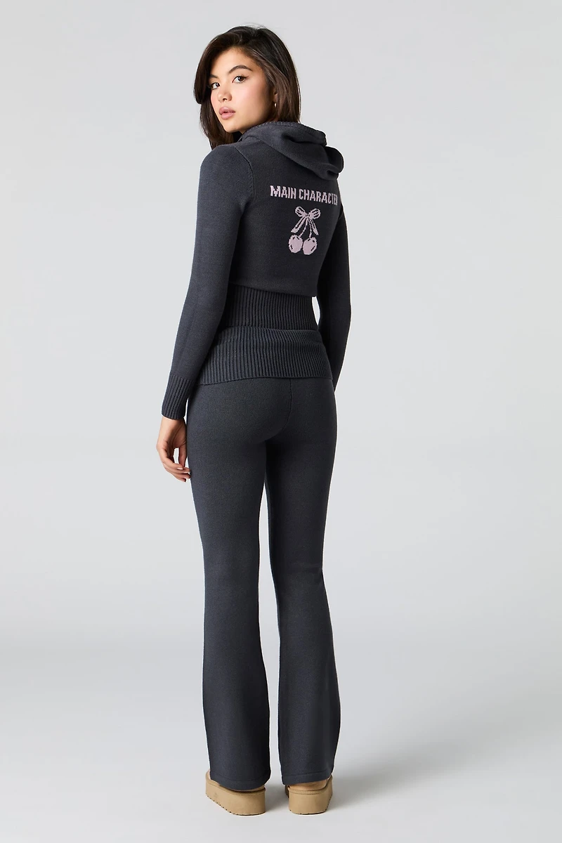 Pantalon en tricot à taille repliée et jambe évasée