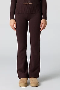 Pantalon en tricot à taille repliée et jambe évasée