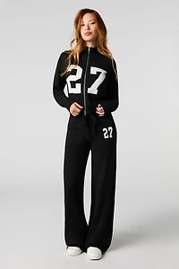Number Jacquard Knit Zip-Up Sweater