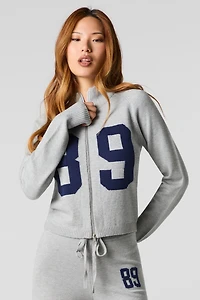 Chandail en tricot jacquard à imprimé Numéro avec fermeture glissière