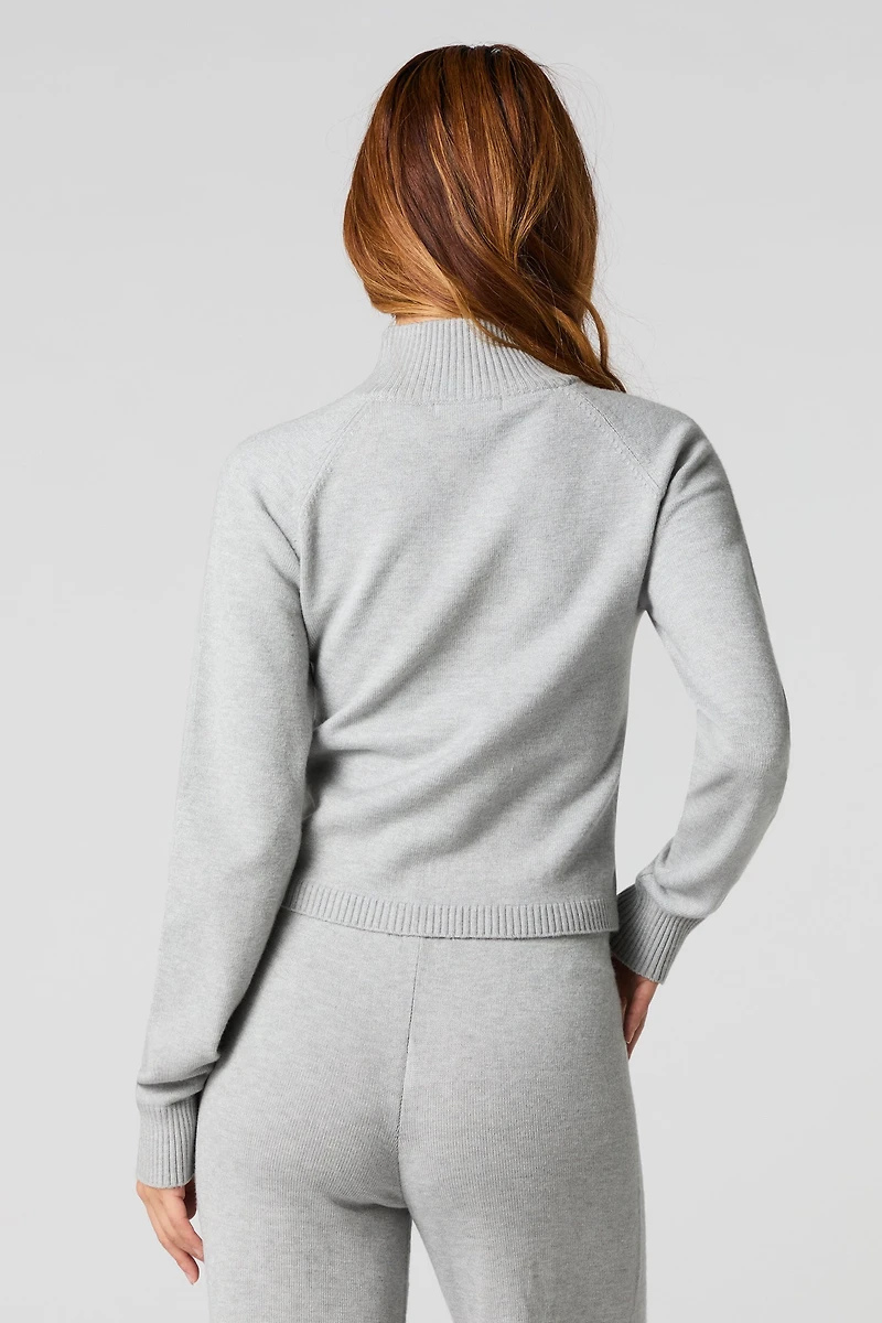 Number Jacquard Knit Zip-Up Sweater