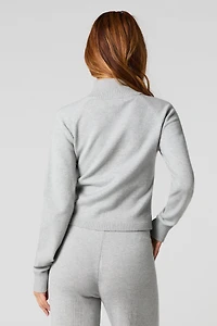 Number Jacquard Knit Zip-Up Sweater