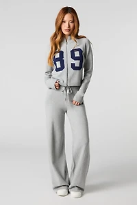 Number Jacquard Knit Zip-Up Sweater