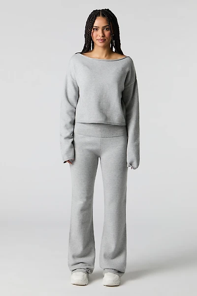 Pantalon à jambe évasée en tricot avec taille pliée