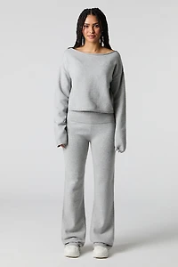 Pantalon à jambe évasée en tricot avec taille pliée