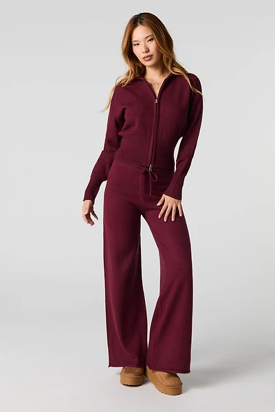 Pantalon à jambe large en tricot avec motif brodé