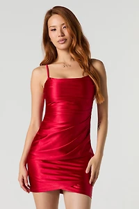 Satin Ruched Mini Dress