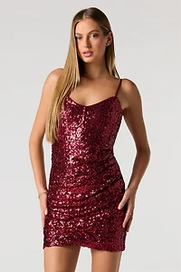 Sequin V-Neck Mini Dress