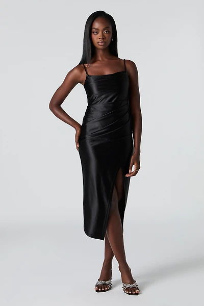 Satin Midi Wrap Dress