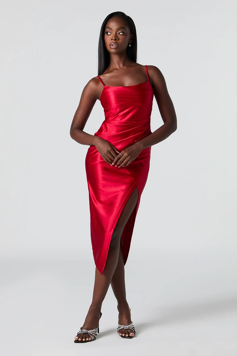 Satin Midi Wrap Dress