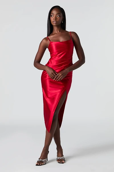 Satin Midi Wrap Dress