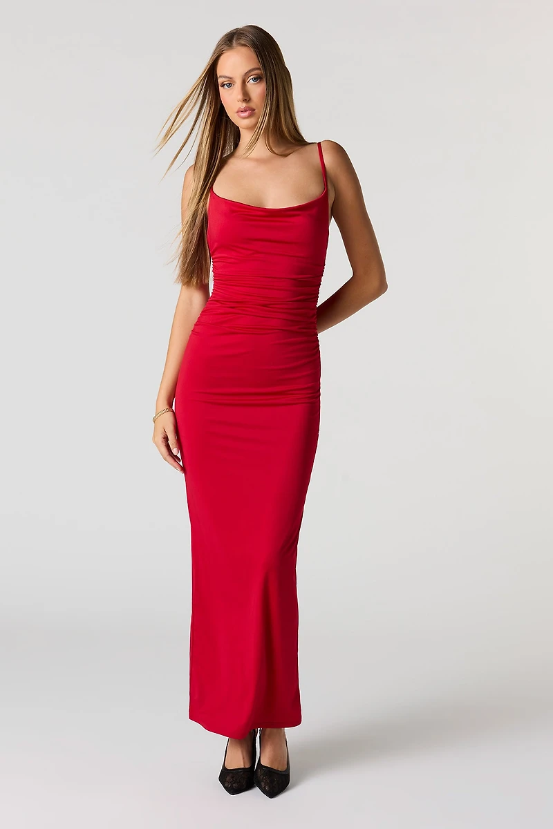 Cowl Neck Ruched Maxi Dress